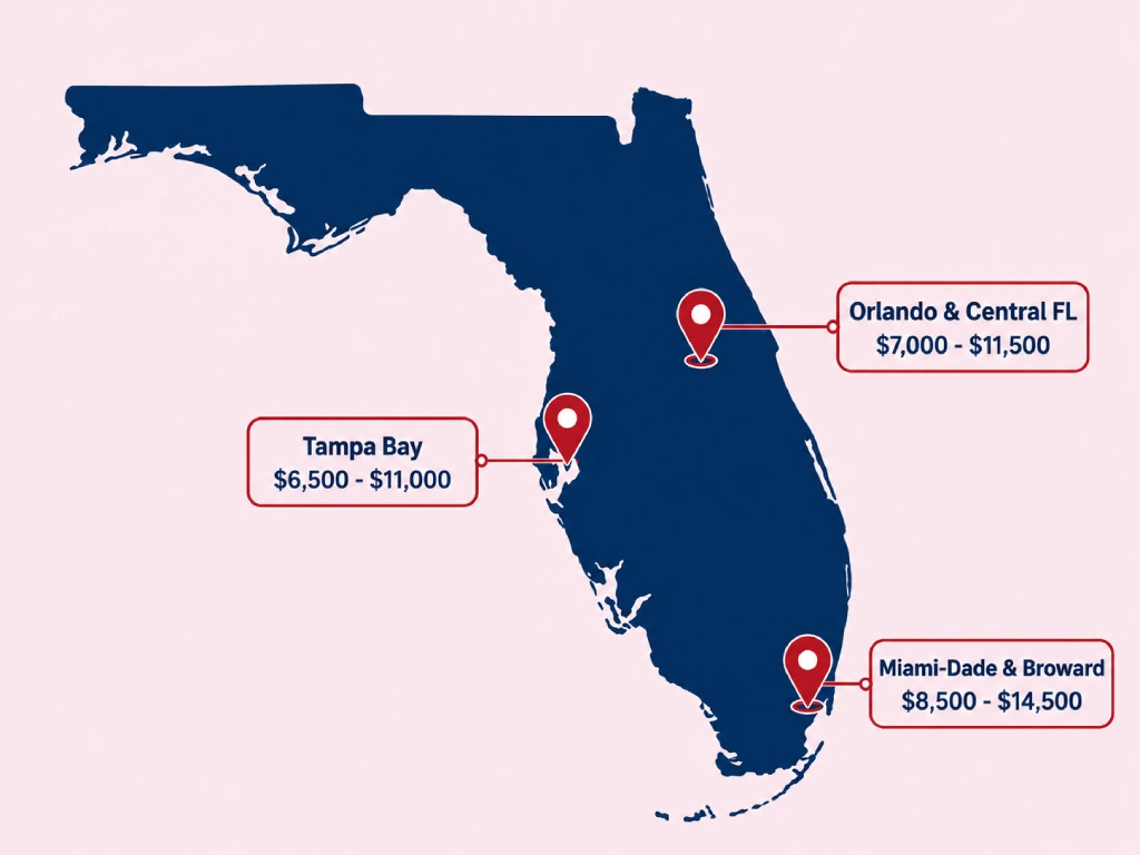 AC installation cost Florida by city - Miami Orlando Tampa comparison map