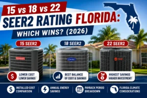 SEER2 rating Florida comparison, 15 vs 18 vs 22 SEER2 air conditioners