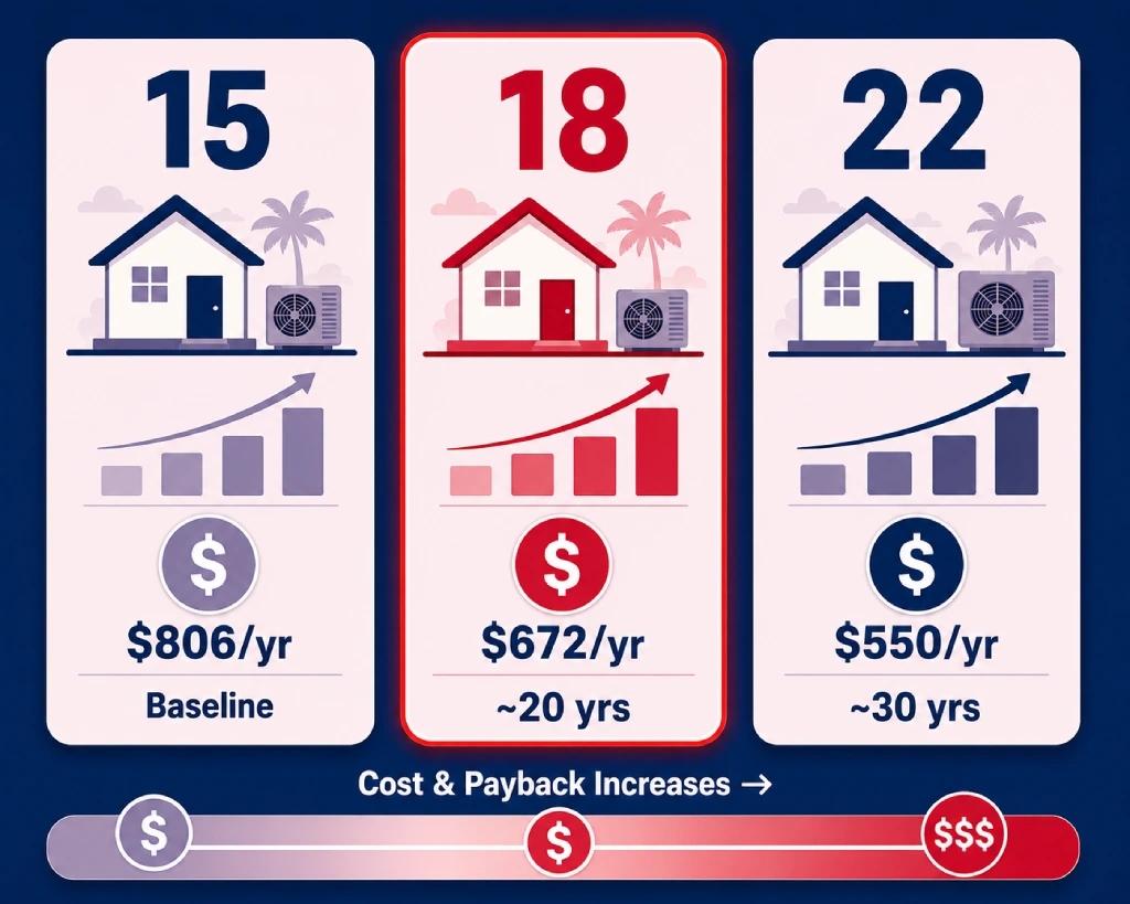 SEER2 rating Florida cost and payback period comparison infographic