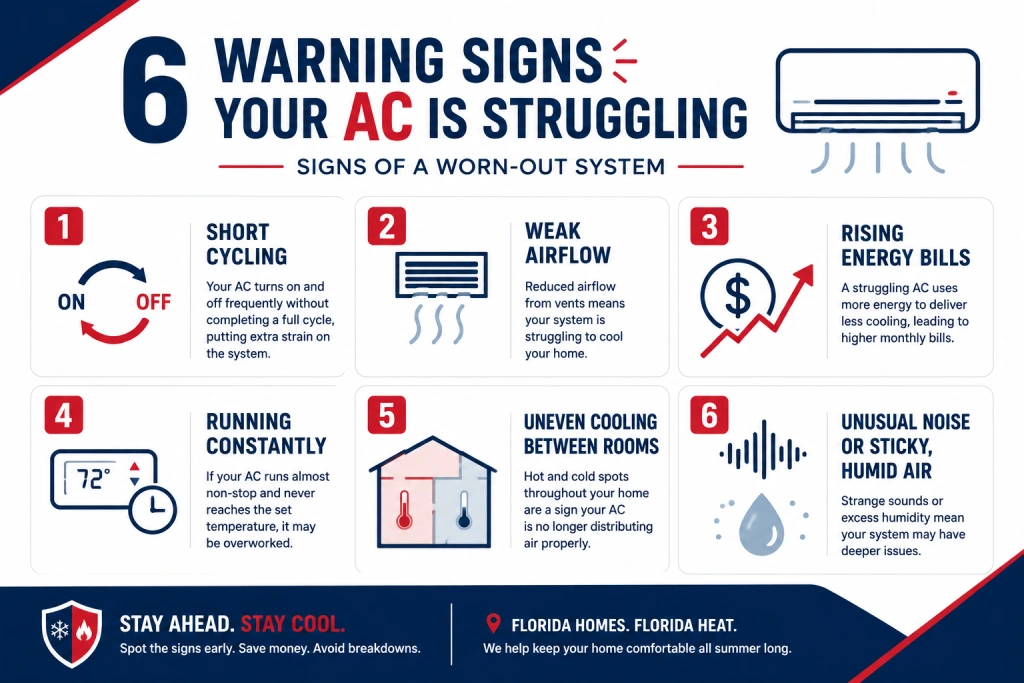 6 warning signs your AC is struggling in late summer Florida infographic