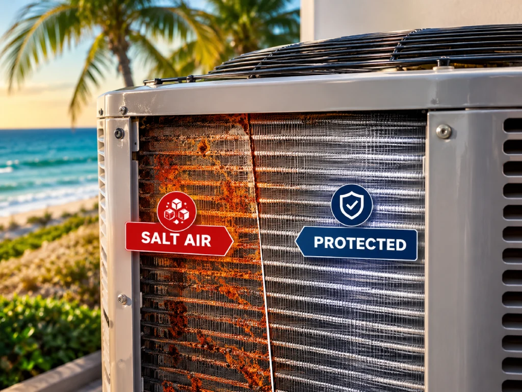 Salt air corrosion versus a protected AC coil on Florida's coast