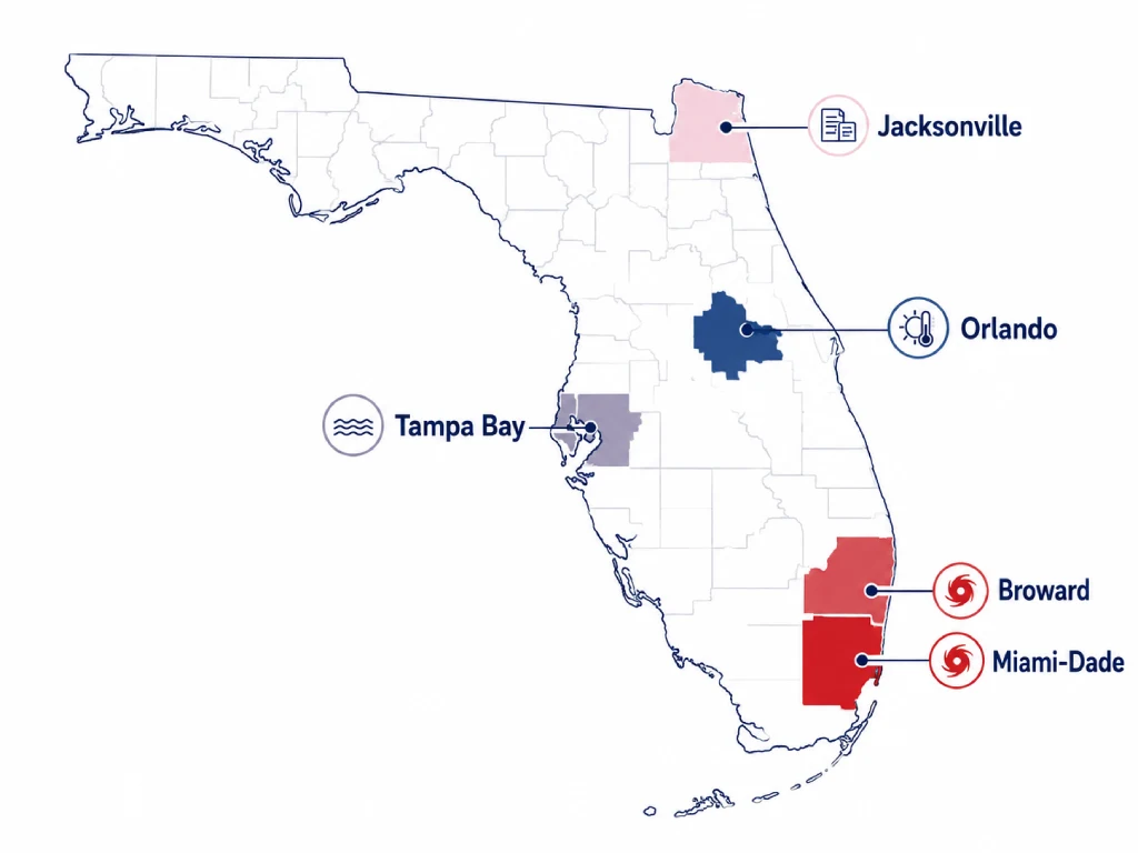 Map of Florida AC installation regional risk factors by county