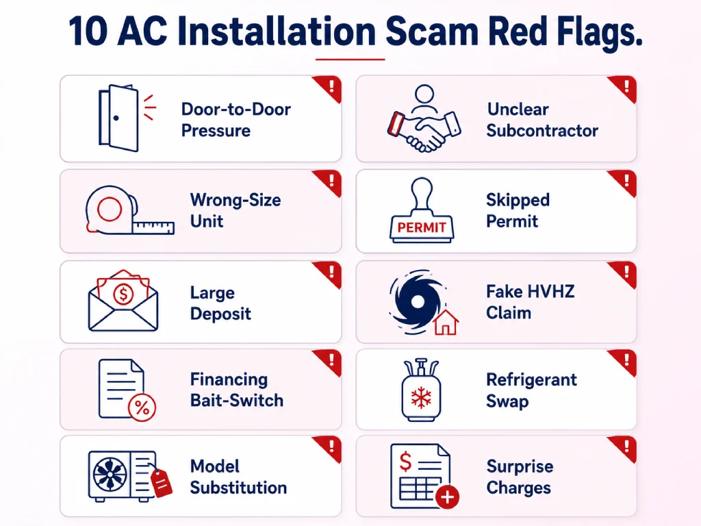 Florida AC installation scam red flags checklist infographic