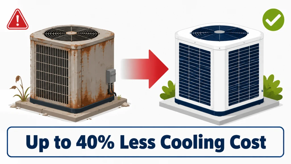 Old AC system vs SEER2 upgrade energy savings comparison for Florida homes