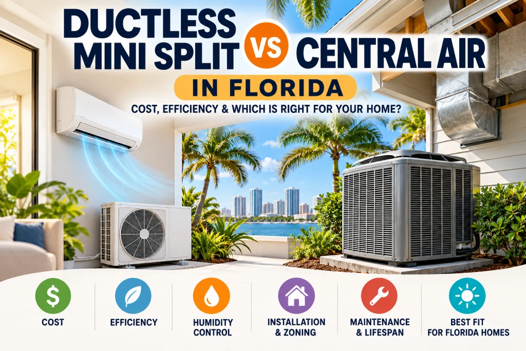 Ductless mini split vs central air Florida cost and efficiency comparison